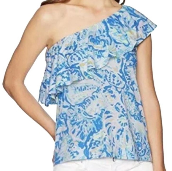 Lilly Pulitzer Tops - Lilly Pulitzer Matteo Top One Shoulder Bennett Blue Salty Seas SzS
